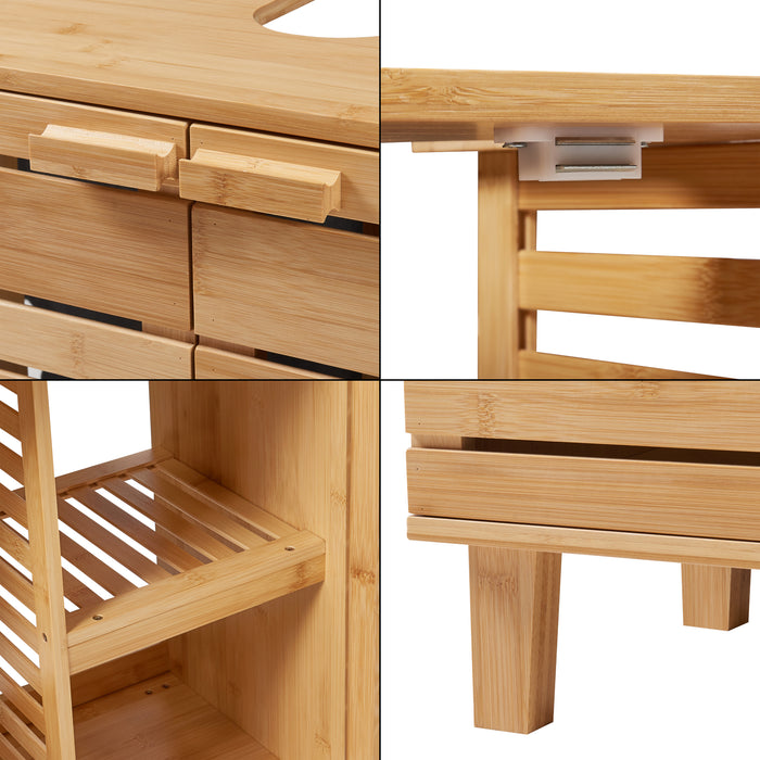 Mobile Sottolavabo da Bagno Epind con Scomparti Chiusi e Ripiano 60 x 66 x 30 cm - Bambù Naturale [en.casa]