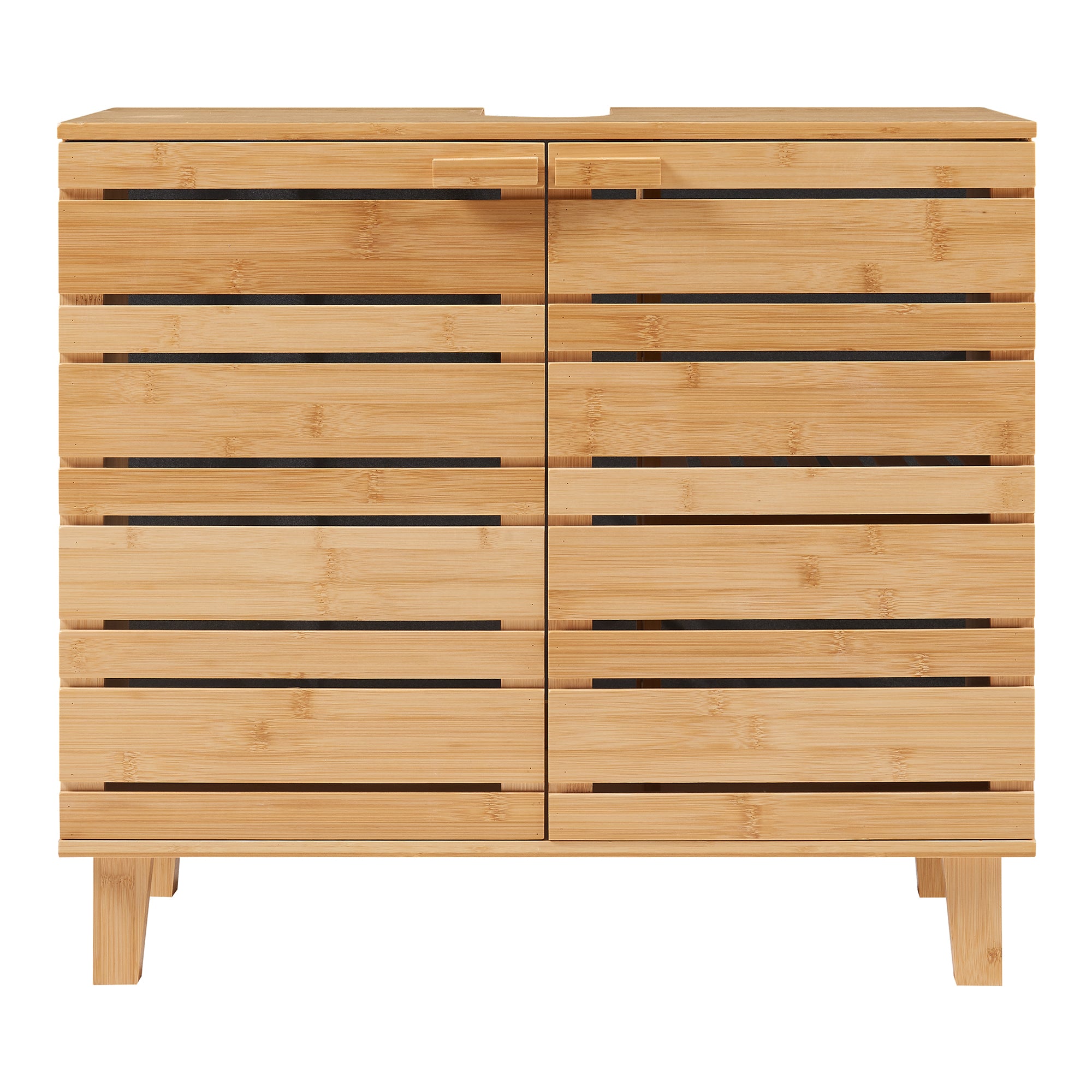 Mobile Sottolavabo da Bagno Epind con Scomparti Chiusi e Ripiano 60 x 66 x 30 cm - Bambù Naturale [en.casa]