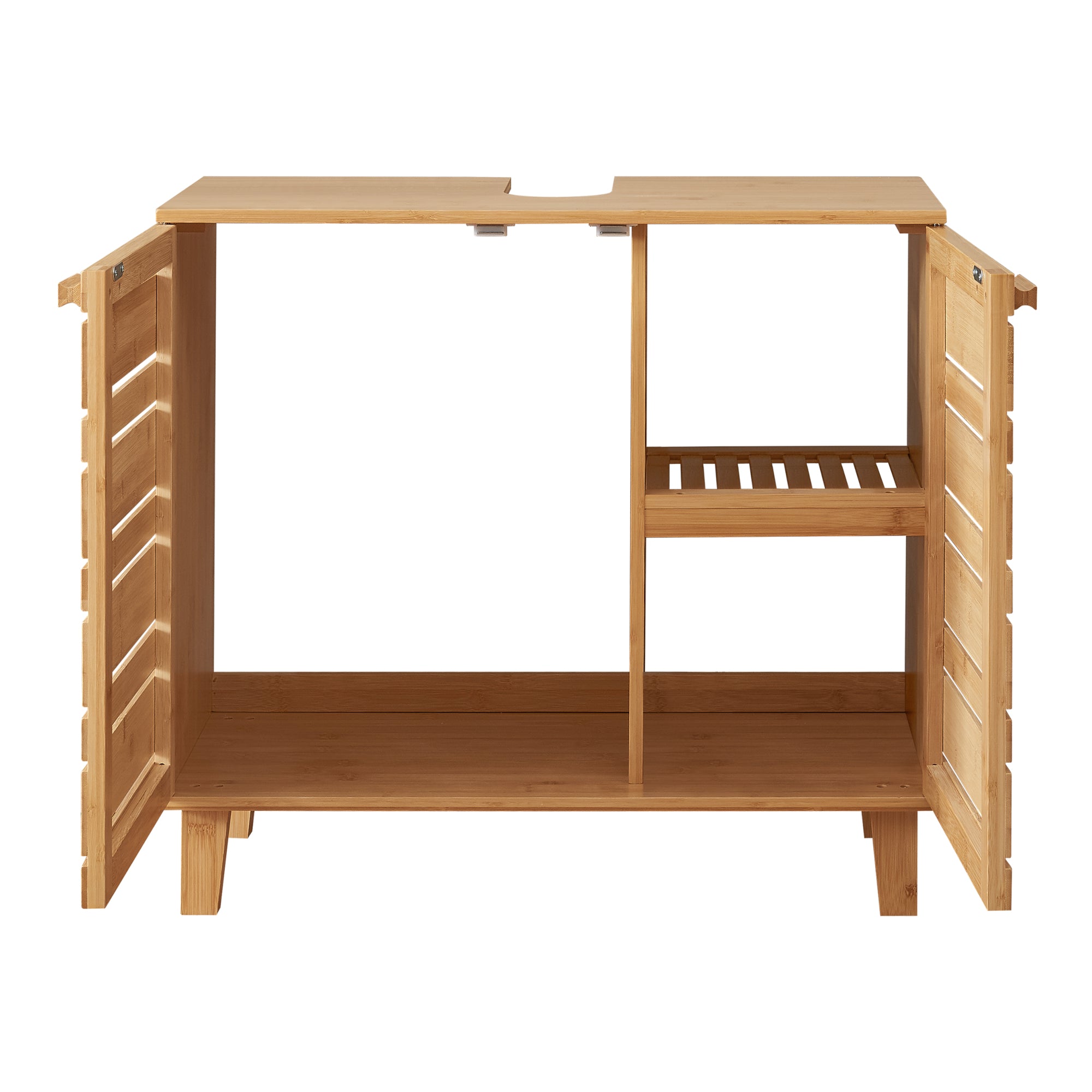 Mobile Sottolavabo da Bagno Epind con Scomparti Chiusi e Ripiano 60 x 66 x 30 cm - Bambù Naturale [en.casa]