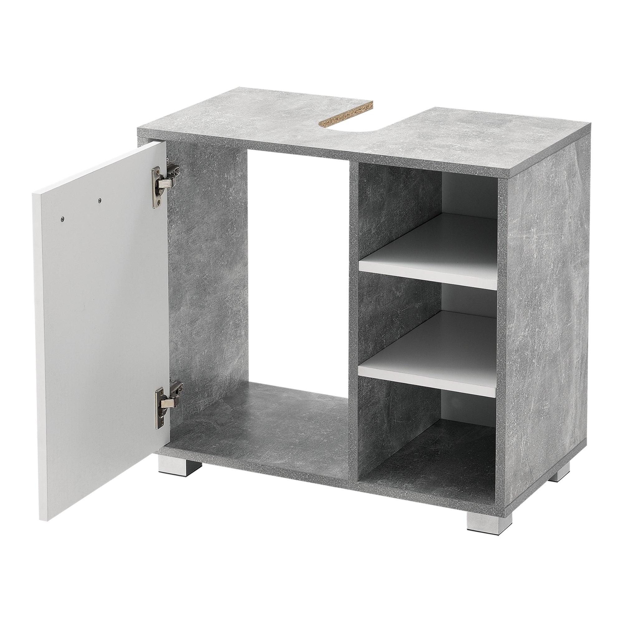 Mobile Sottolavabo Narvik con Anta e 3 Ripiani - Effetto Cemento/Bianco [en.casa]