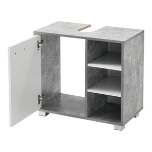 Mobile Sottolavabo Narvik con Anta e 3 Ripiani - Effetto Cemento/Bianco [en.casa]