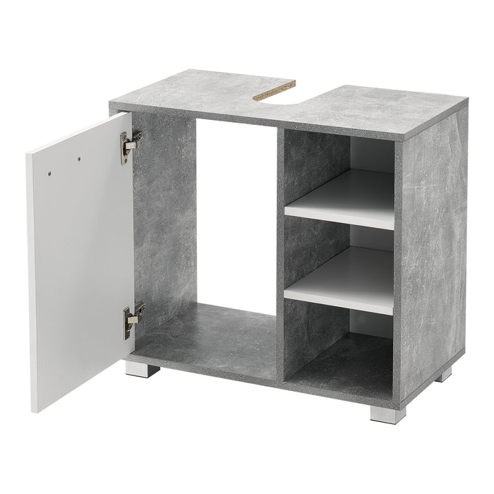 Mobile Sottolavabo Narvik con Anta e 3 Ripiani - Effetto Cemento/Bianco [en.casa]