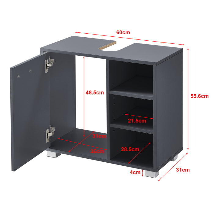 Mobile Sottolavabo Narvik con Anta e 3 Ripiani - Grigio Scuro [en.casa]