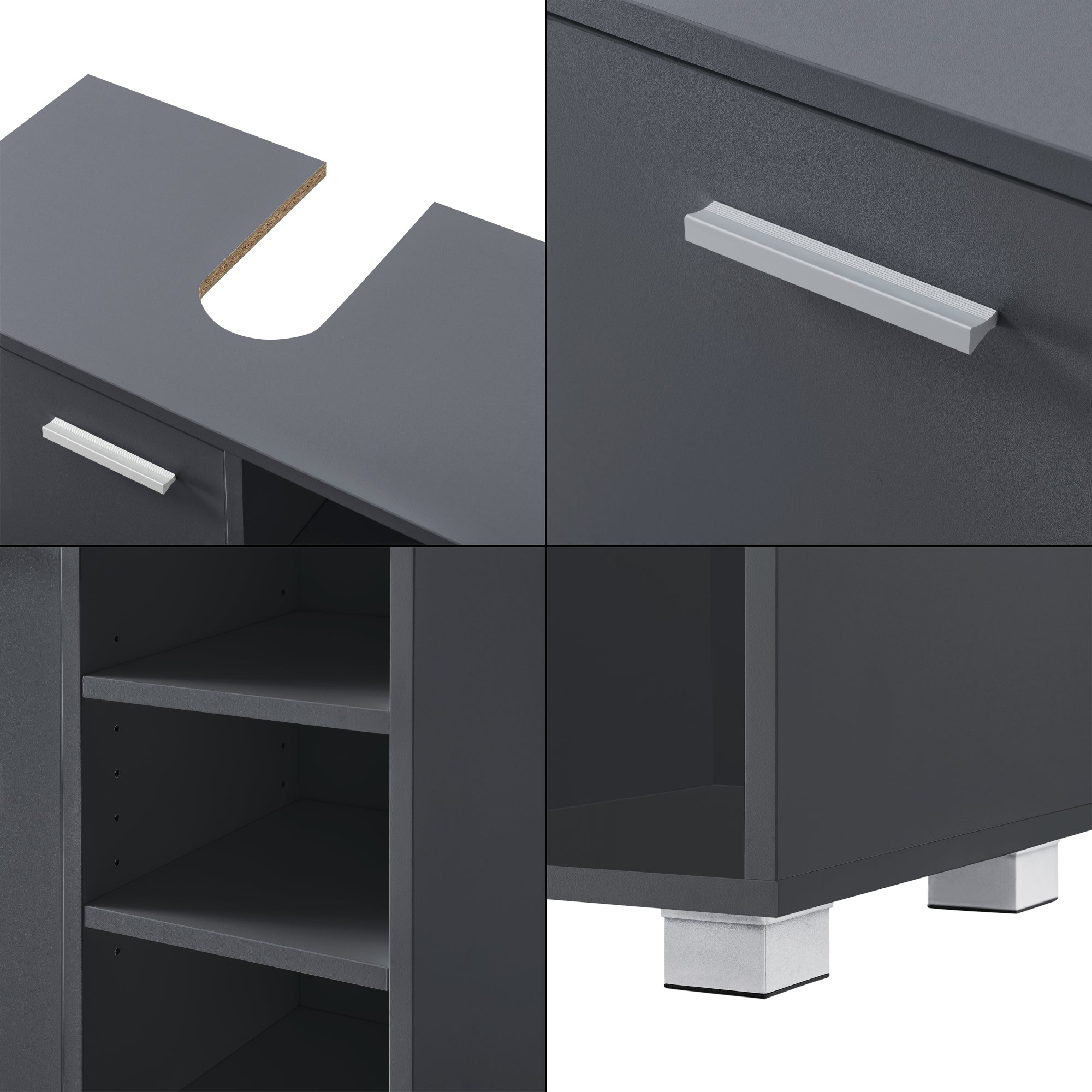 Mobile Sottolavabo Narvik con Anta e 3 Ripiani - Grigio Scuro [en.casa]