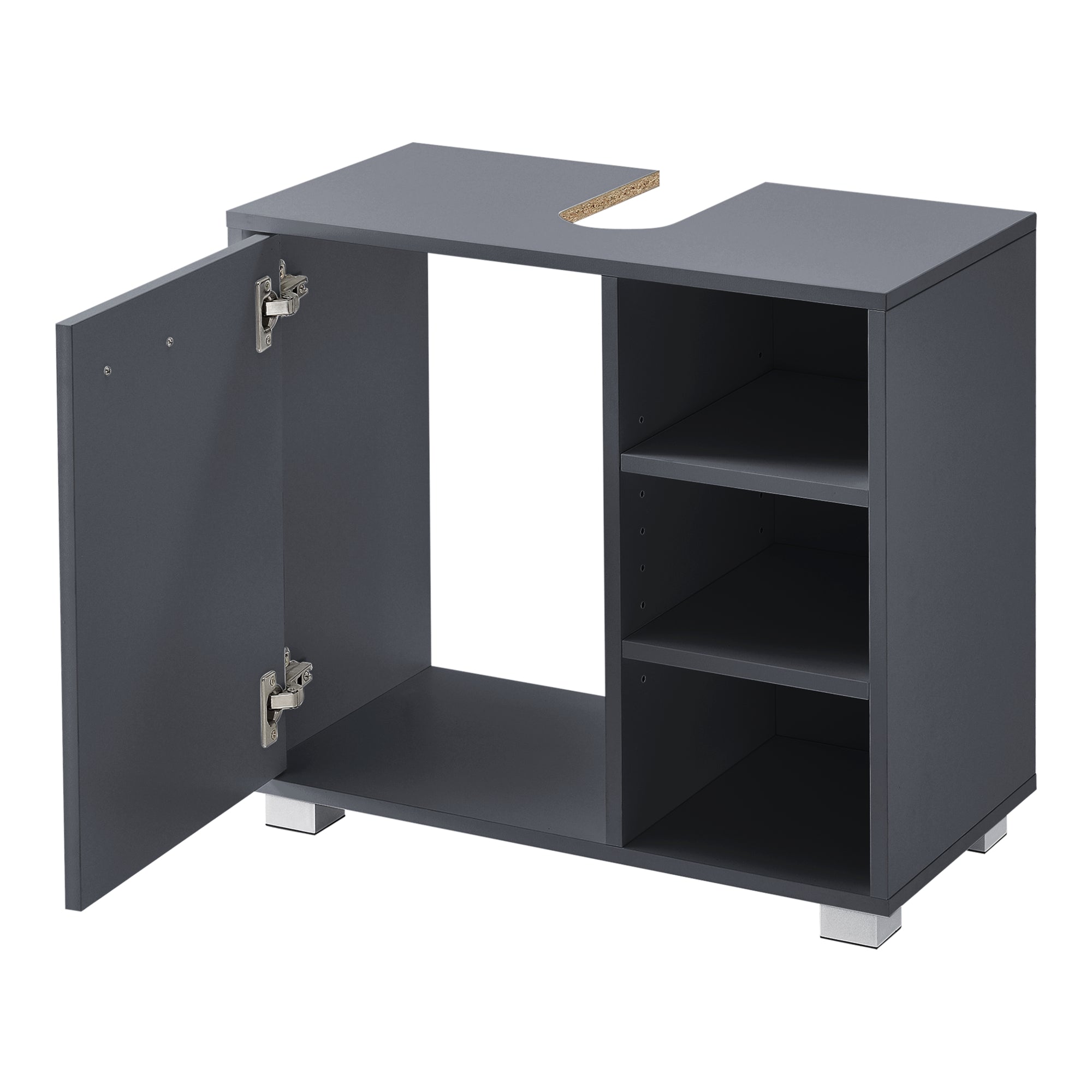 Mobile Sottolavabo Narvik con Anta e 3 Ripiani - Grigio Scuro [en.casa]