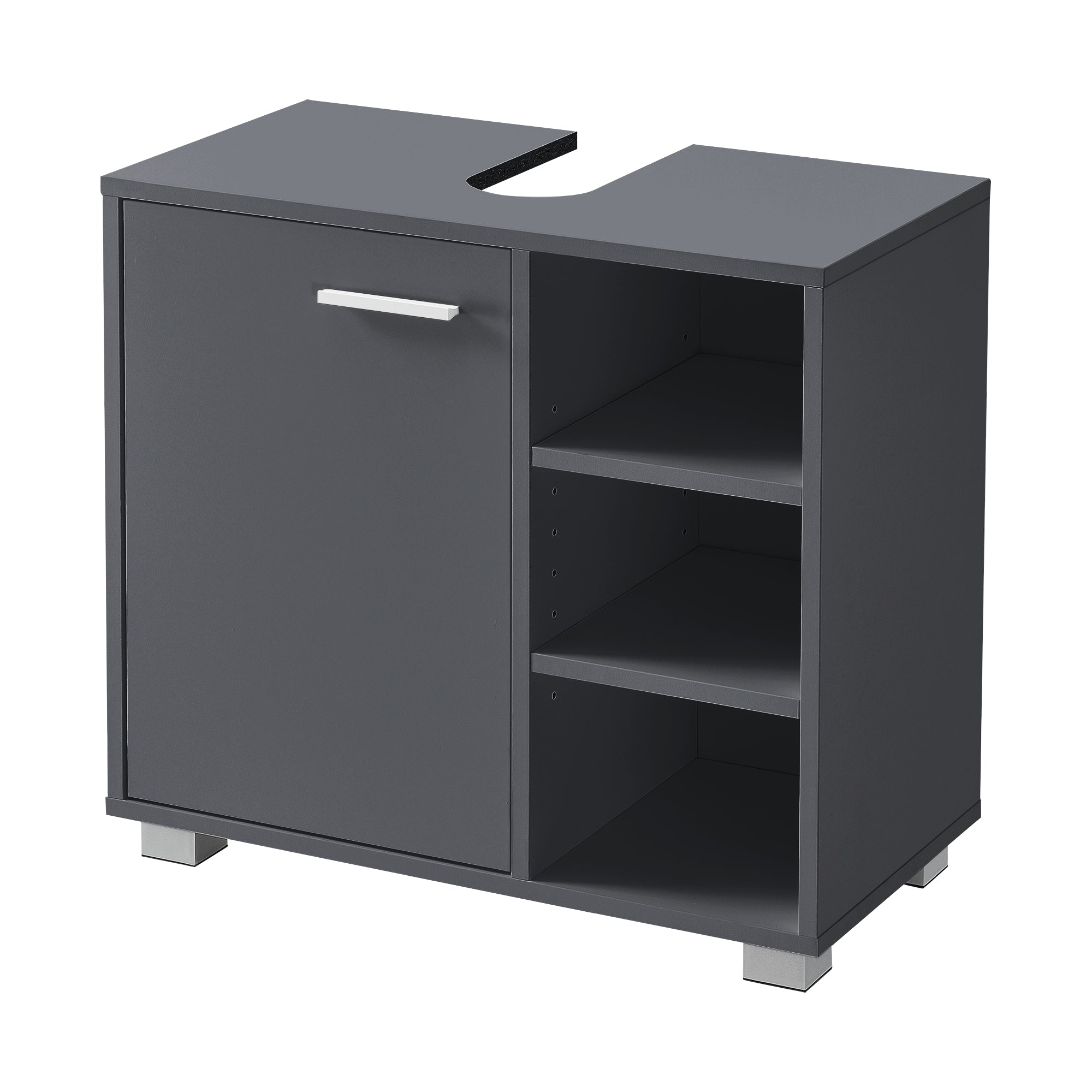 Mobile Sottolavabo Narvik con Anta e 3 Ripiani - Grigio Scuro [en.casa]