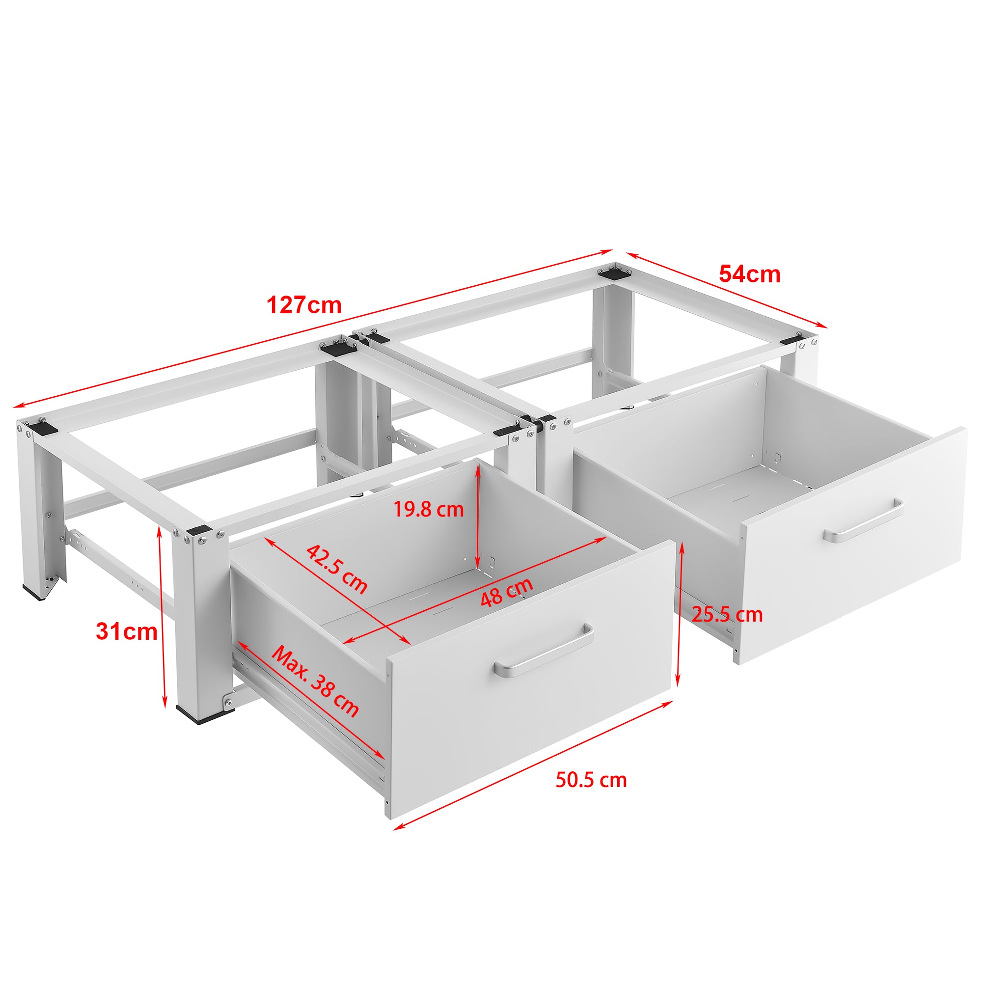 Supporto Doppio Heyen per Lavatrice in Acciaio con Cassetti 127 x 54 x 31 cm - Bianco [en.casa]