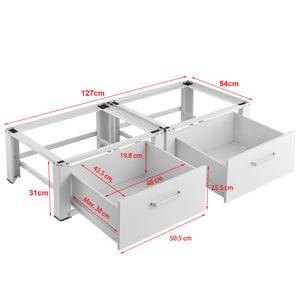 Supporto Doppio Heyen per Lavatrice in Acciaio con Cassetti 127 x 54 x 31 cm - Bianco [en.casa]