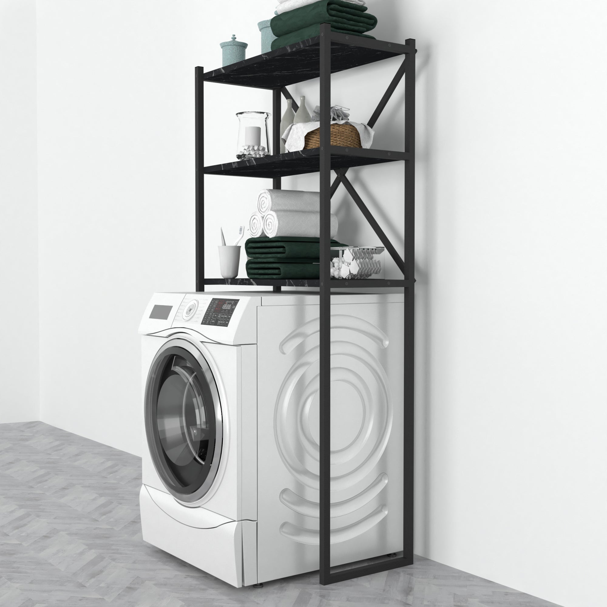 Sovrastruttura per Lavatrice Askersund Scaffale da Bagno con 3 Ripiani - Effetto Marmo Nero [en.casa]