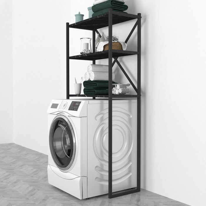 Sovrastruttura per Lavatrice Askersund Scaffale da Bagno con 3 Ripiani - Effetto Marmo Nero [en.casa]