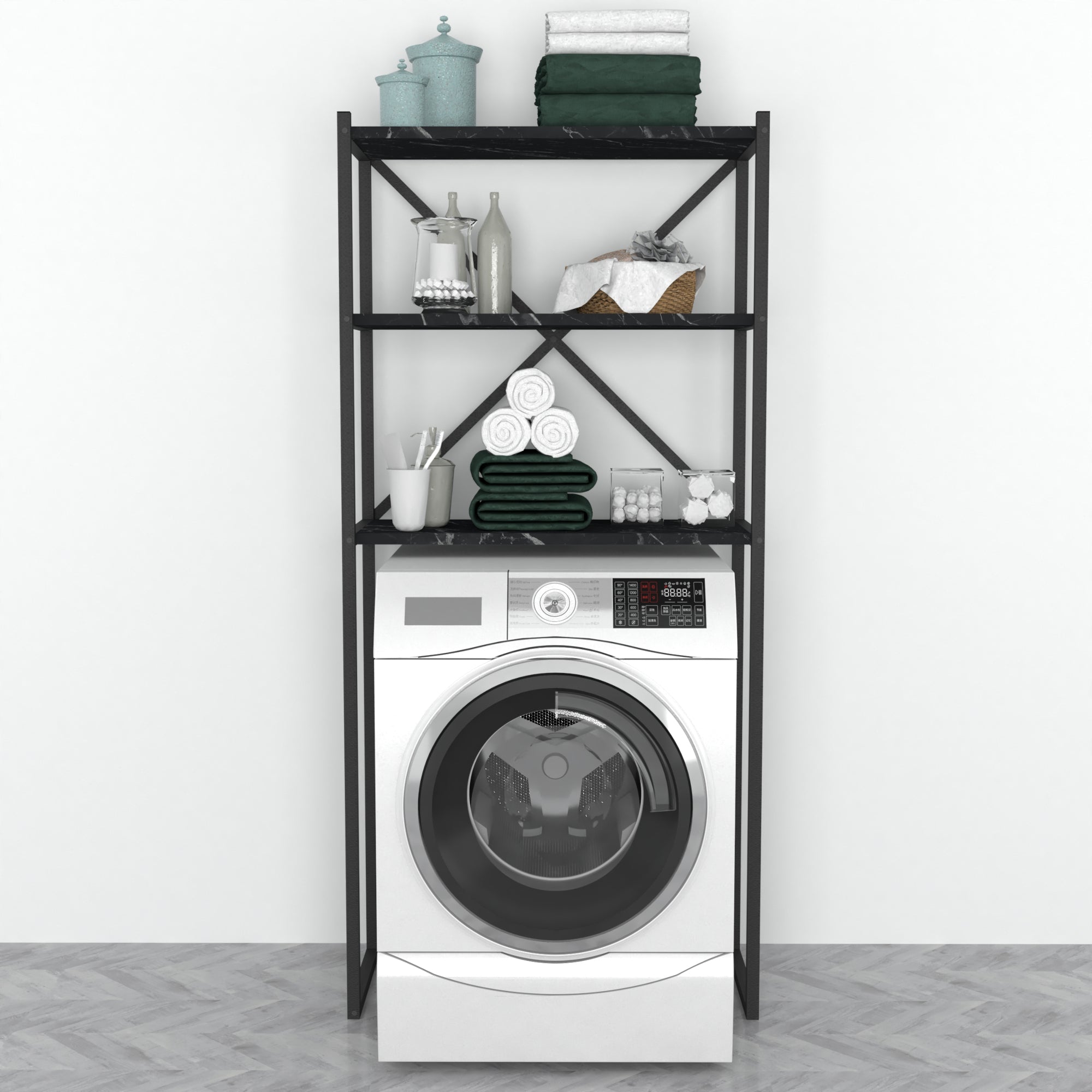 Sovrastruttura per Lavatrice Askersund Scaffale da Bagno con 3 Ripiani - Effetto Marmo Nero [en.casa]