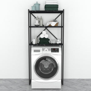 Sovrastruttura per Lavatrice Askersund Scaffale da Bagno con 3 Ripiani - Effetto Marmo Nero [en.casa]