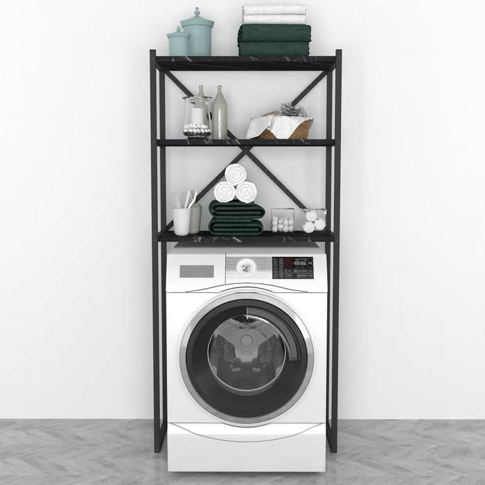 Sovrastruttura per Lavatrice Askersund Scaffale da Bagno con 3 Ripiani - Effetto Marmo Nero [en.casa]