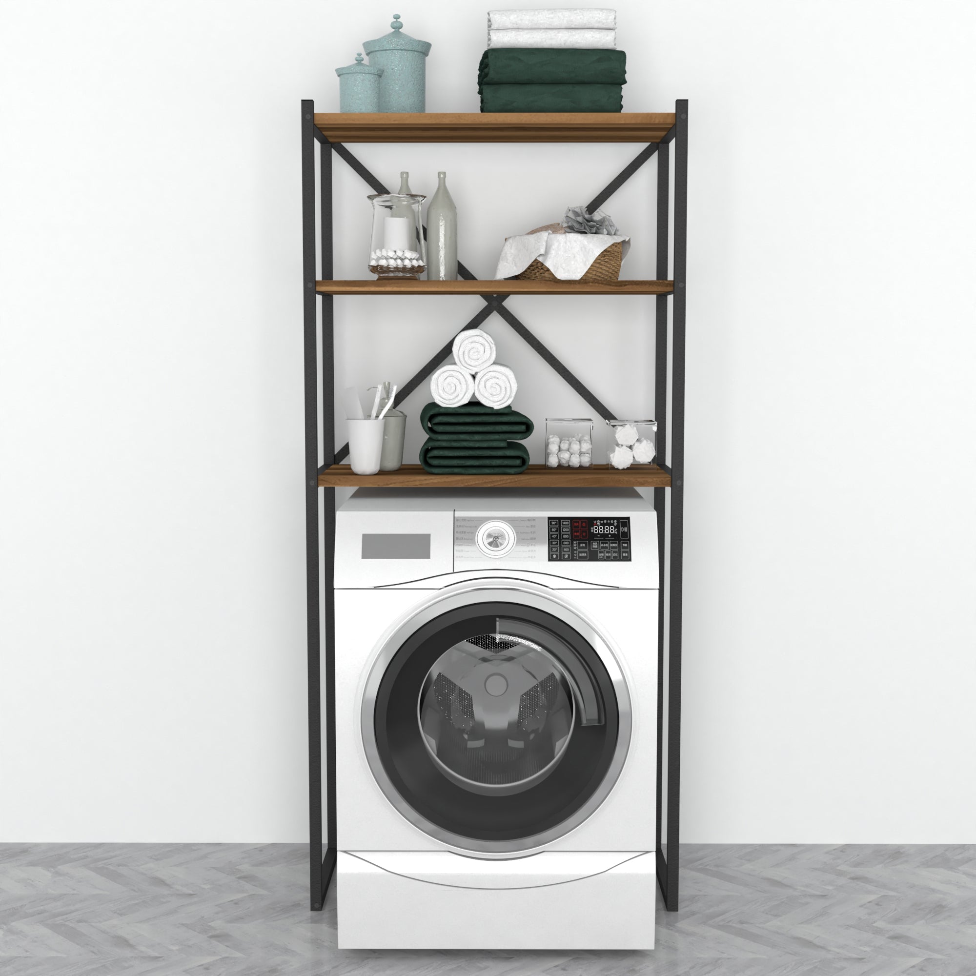 Sovrastruttura per Lavatrice Askersund Scaffale da Bagno con 3 Ripiani - Effetto Noce [en.casa]