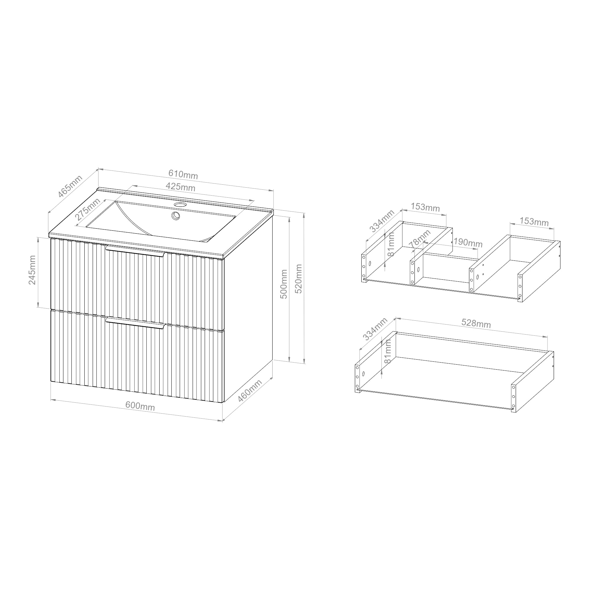 Mobile Sottolavabo Veppenssan con Lavabo e 2 Cassetti 61x47x52 cm - Effetto Rovere [en.casa]