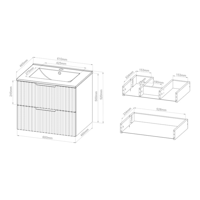 Mobile Sottolavabo Veppenssan con Lavabo e 2 Cassetti 61x47x52 cm - Effetto Rovere [en.casa]