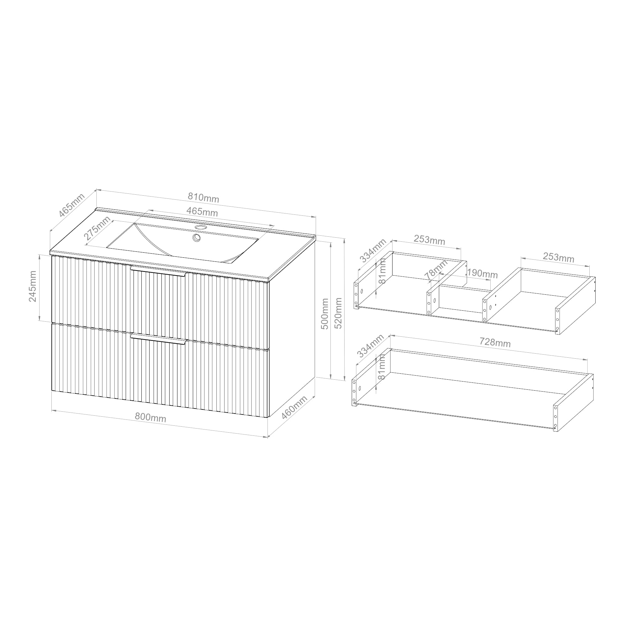 Mobile Sottolavabo Veppenssan con Lavabo e 2 Cassetti 81x47x52 cm - Effetto Rovere [en.casa]
