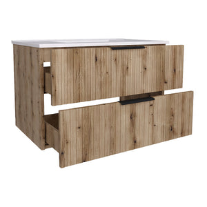 Mobile Sottolavabo Veppenssan con Lavabo e 2 Cassetti 81x47x52 cm - Effetto Rovere [en.casa]