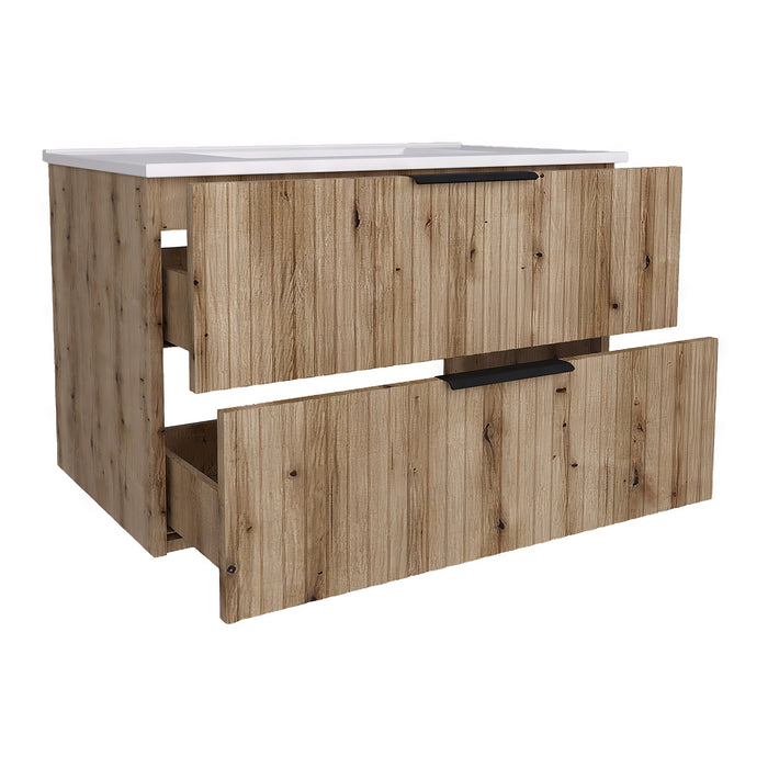 Mobile Sottolavabo Veppenssan con Lavabo e 2 Cassetti 81x47x52 cm - Effetto Rovere [en.casa]