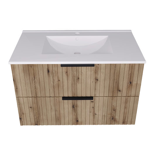 Mobile Sottolavabo Veppenssan con Lavabo e 2 Cassetti 81x47x52 cm - Effetto Rovere [en.casa]