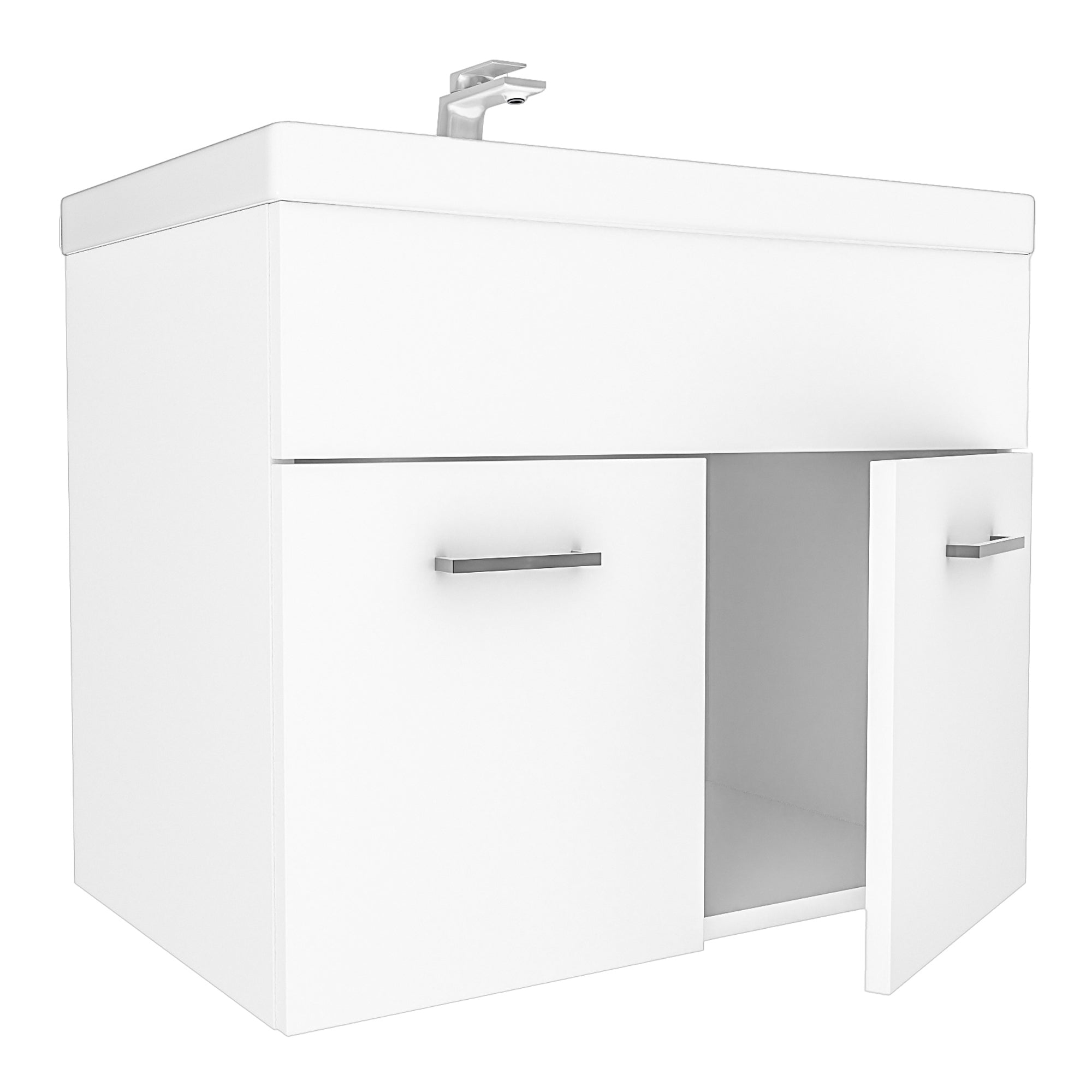 Set da Bagno Krildihana Mobile Sottolavabo con Lavabo Armadio a Colonna e Specchio - Bianco [en.casa]