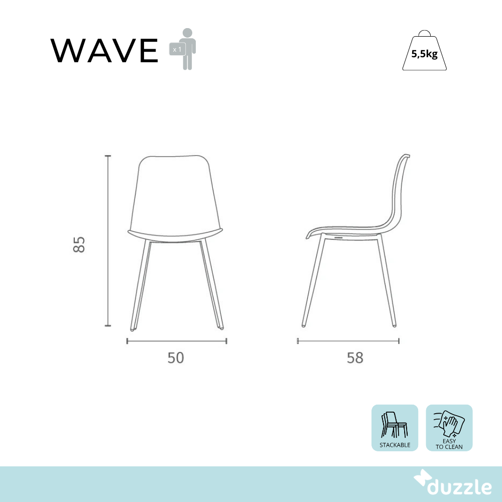 Set di 4 sedie da pranzo in polipropilene beige Wave con struttura in metallo facili da pulire | Duzzle