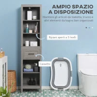 kleankin Colonna Bagno in Truciolato con 5 Ripiani Aperti e un Cassetto, 42x30x170 cm, Grigio