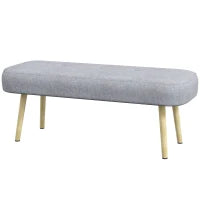 Panca Imbottita Fondo Letto in Tessuto con Gambe in Acciaio Effetto Legno, 114x38x45cm, Grigio
