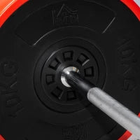 Set Bilanciere e Dischi 65kg totali per Workout in Casa, in Metallo, Sabbia di Ferro e Gomma, Rosso