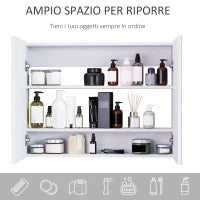 Homcom Armadietto Pensile da Bagno con Specchiera e 3 Ripiani in MDF Bianco 80 x 60 x 15cm