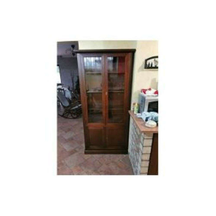 Vetrina colore noce con 2 ante 2 ante con vetro in stile classico in legno e mdf con rifinitura in noce lucido 90x41x186 H