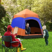 Tenda Pop-Up a Doppia Parete, Tenda da Campeggio per Famiglie, per 4-6 Persone, Impermeabile con Borsa per il Trasporto e Zanzariera, in Poliestere, 275 x 275 x 170 cm, Arancione e Blu