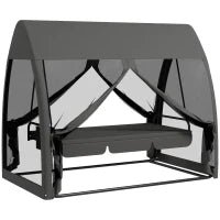 Dondolo da Giardino 2 in 1 Convertibile in Letto con Cuscini e Zanzariera, 240x140x197 cm, Grigio