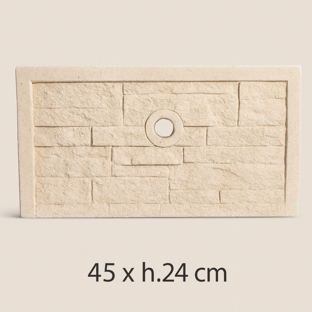 Frontalino pilozza serie muraglietto foro bianco effetto pietra 45 x h.24 cm