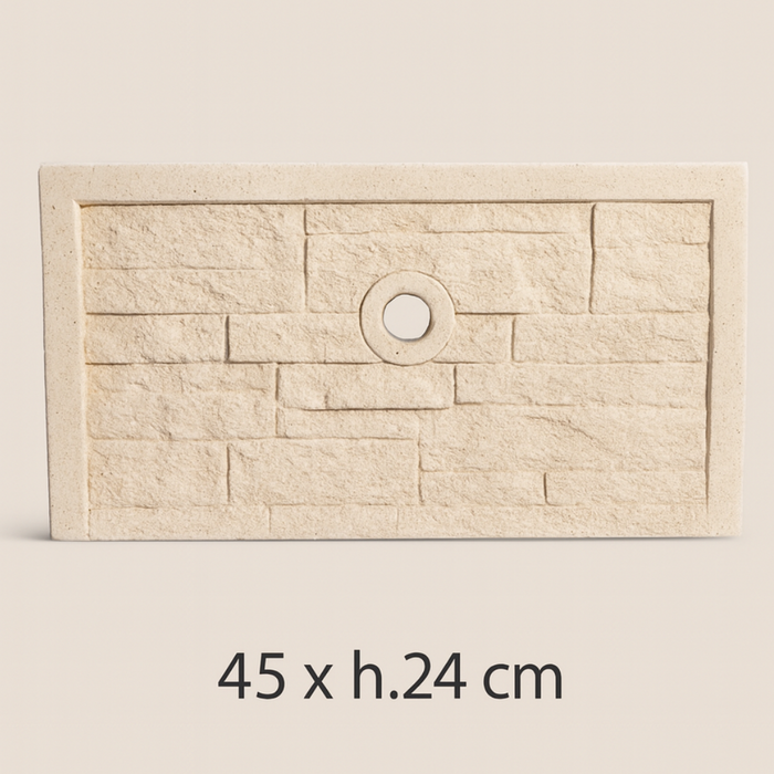 Frontalino pilozza serie muraglietto foro bianco effetto pietra 45 x h.24 cm