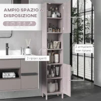 kleankin Colonna Bagno in MDF con 2 Armadietti e 2 Ripiani Aperti, 30x32x172.5 cm, color Legno