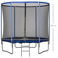 Trampolino Elastico da Esterno, Tappeto Elastico per Bambini e Adulti da Giardino con Rete di Sicurezza, Scaletta e Bordo Imbottito, Giochi da Giardino e Casa, Ø244x240cm, Blu e Nero