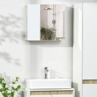 kleankin Armadio a Specchio da Bagno in Truciolato e Vetro con 4 Ripiani Regolabili e Design a Muro, 48x15x45 cm, Bianco