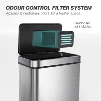 Cestino con sensore 60 L, coperchio automatico, acciaio inox, versatile, Argento