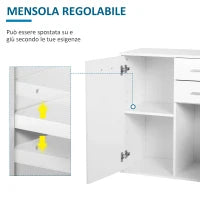 Cassettiera da Ufficio 2 Cassetti 2 Ante con Ripiano Regolabile Legno 71x35x76cm Bianco