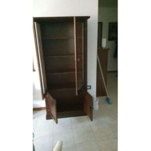 Vetrina colore noce con 2 ante 2 ante con vetro in stile classico in legno e mdf con rifinitura in noce lucido 90x41x186 H