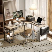 Scrivania ad angolo modulabile reversibile 168-240 cm stile industriale - ripiano regolabile, tasca portaoggetti, supporto per schermo