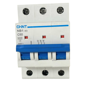 Chint nb1-63 interruttore magnetotermico 3p curva c 6ka guida din *** ampere 50 ampere, confezione 1