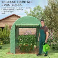 Serra a Tunnel per Orto 1.8x1.8x2 m in Acciaio e PE Anti UV con Porte Avvolgibili e Finestre, Verde