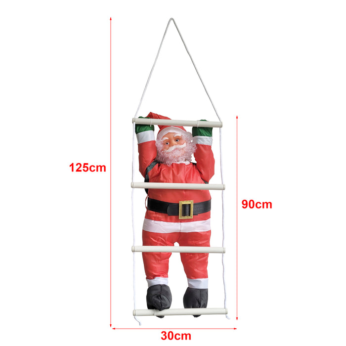 [en.casa] Figura di Babbo Natale Arrampicatore su Scala di Corda - Altezza totale 125 cm - Decorazione Natalizia per Uso