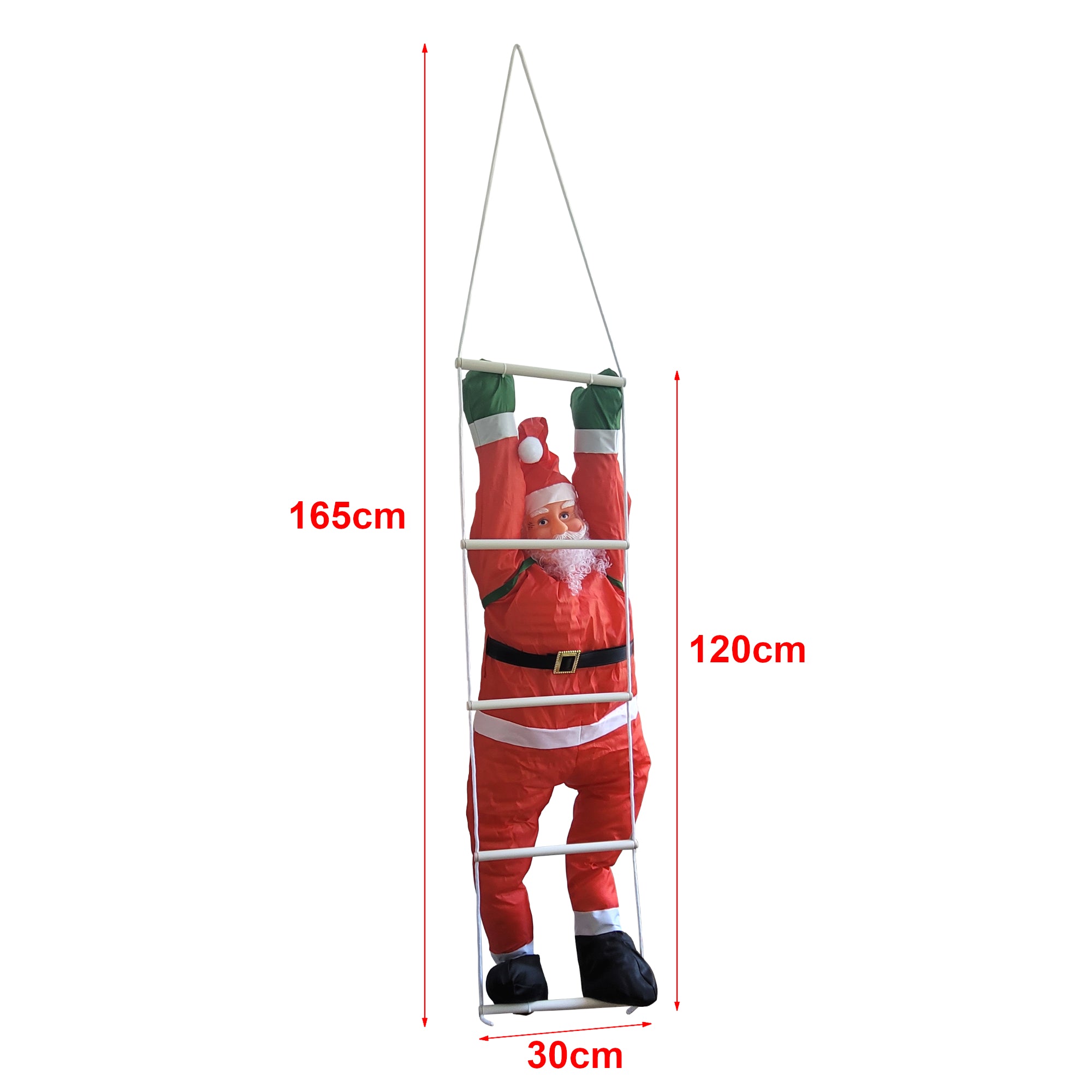[en.casa] Figura di Babbo Natale Arrampicatore su Scala di Corda - Altezza totale 165 cm - Decorazione Natalizia per Uso