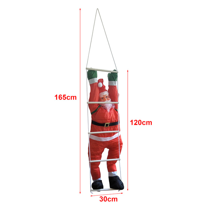 [en.casa] Figura di Babbo Natale Arrampicatore su Scala di Corda - Altezza totale 165 cm - Decorazione Natalizia per Uso