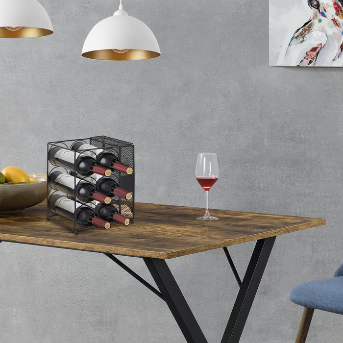 Portabottiglie da Tavolo 'Drangedal' Cantinetta in Metallo per 6 Bottiglie e Contenitore per Tappi - Nero [en.casa]