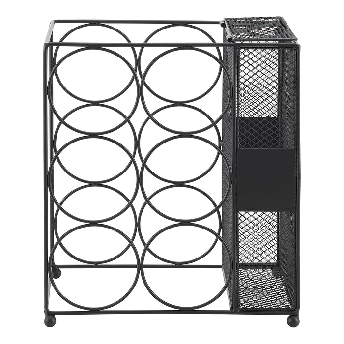 Portabottiglie da Tavolo 'Drangedal' Cantinetta in Metallo per 6 Bottiglie e Contenitore per Tappi - Nero [en.casa]