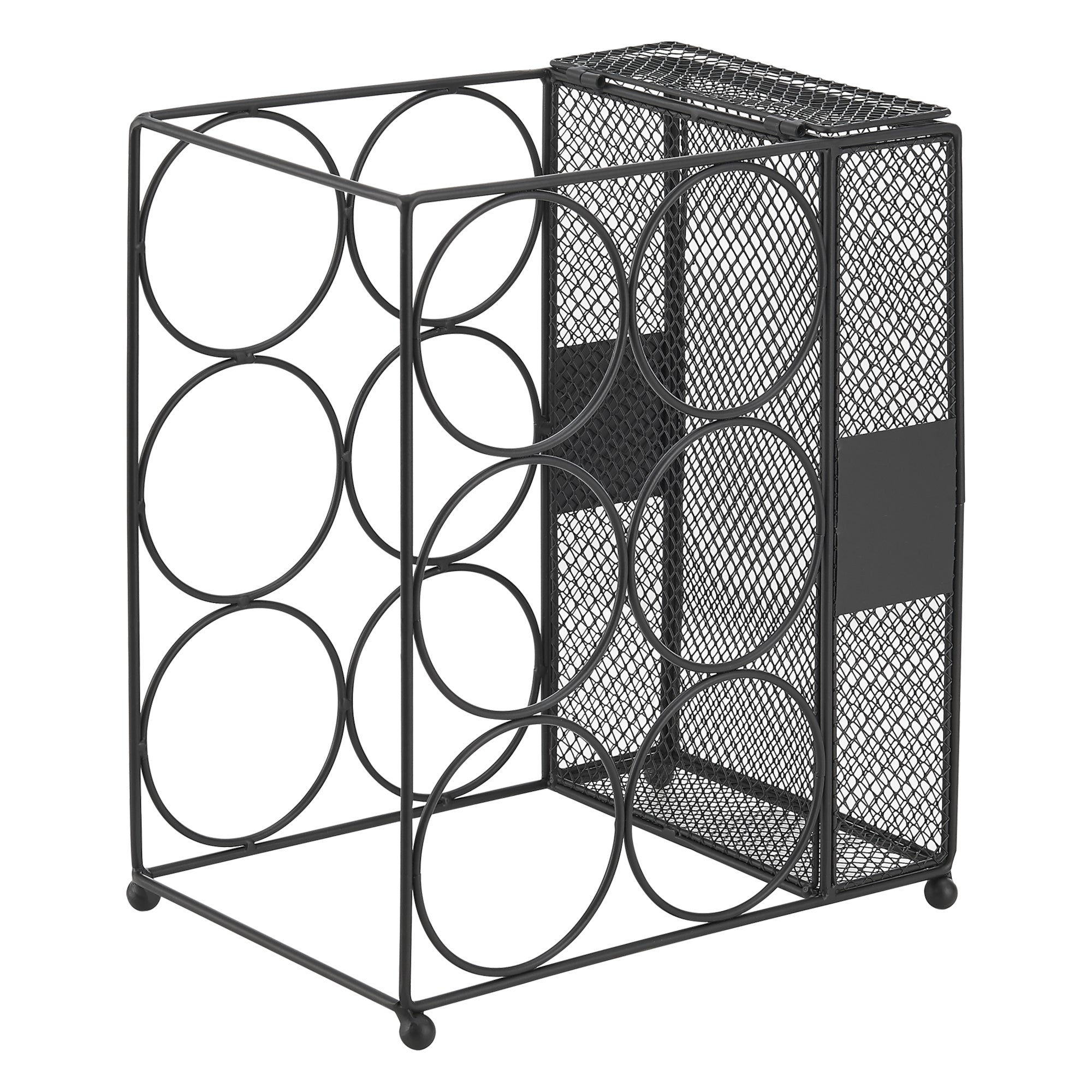 Portabottiglie da Tavolo 'Drangedal' Cantinetta in Metallo per 6 Bottiglie e Contenitore per Tappi - Nero [en.casa]